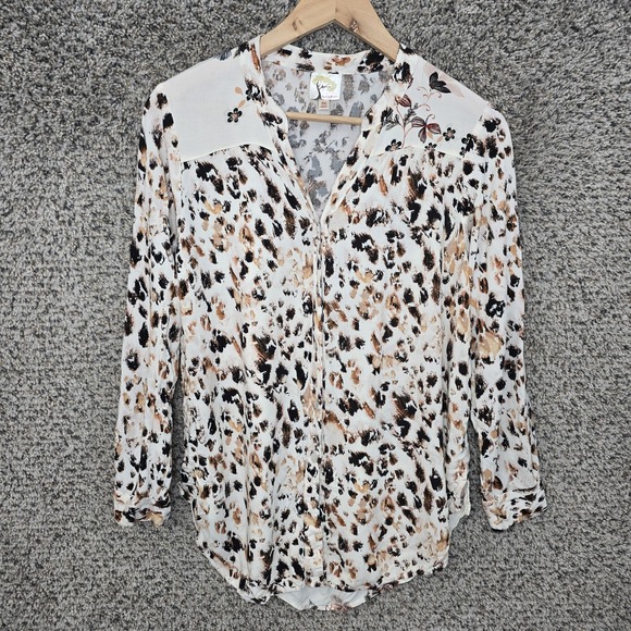 Tops - Fig & Flower Top Womens Medium Brown Animal Print Button Up Blouse Casual Ladies